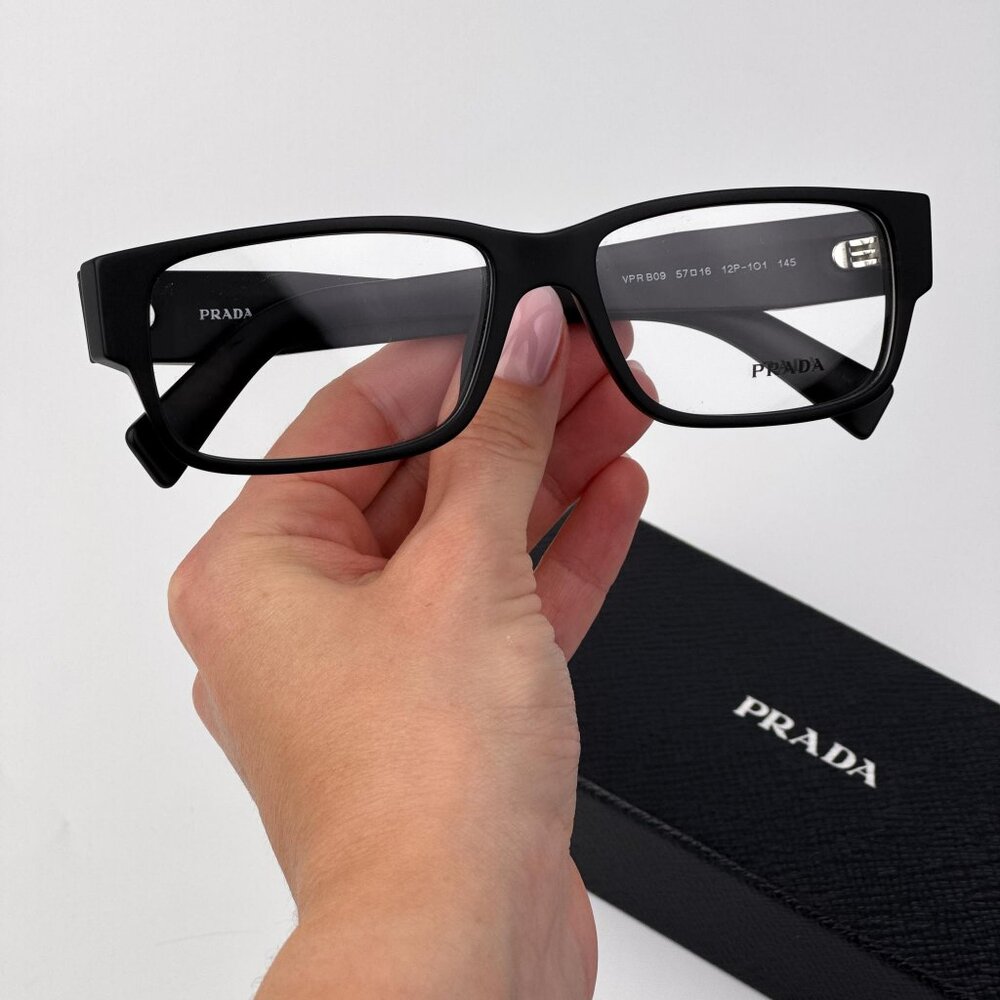 Prada PRB09V Eyeglasses – Matte Black Rectangle Frame | Model 12P1O1
